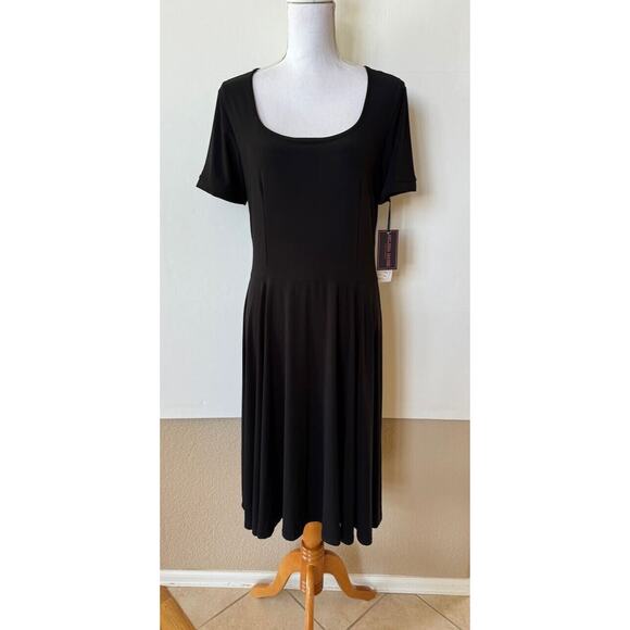 NTW Melissa Masse Made to Measure Short Sleeve Black Dress Sz M Fit and Flare - Picture 1 of 9